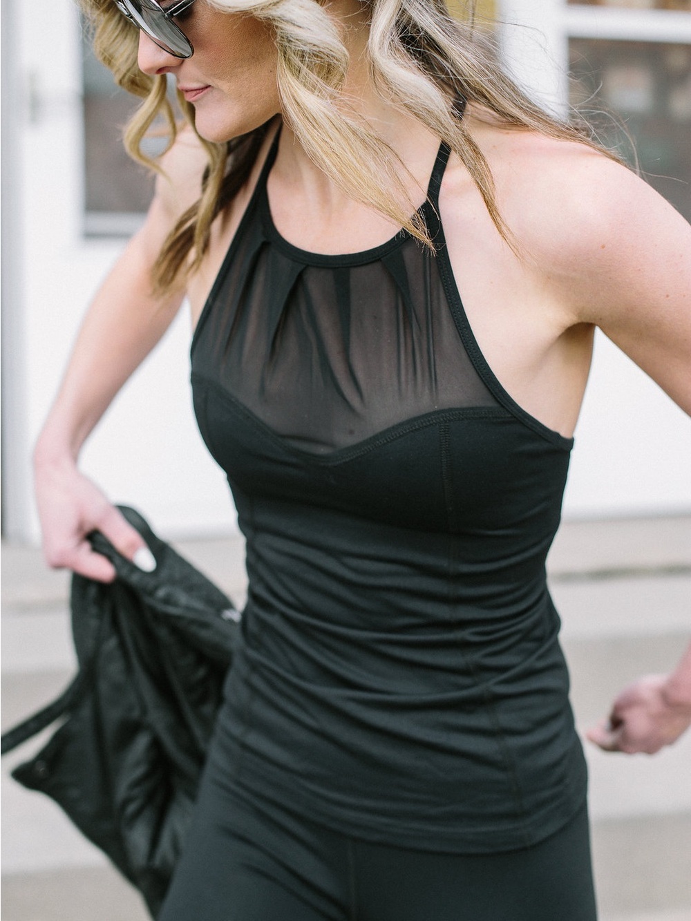 TONIC Sheer Mesh Yoke Black Halter Sweetheart Cami Built in Bra Medium